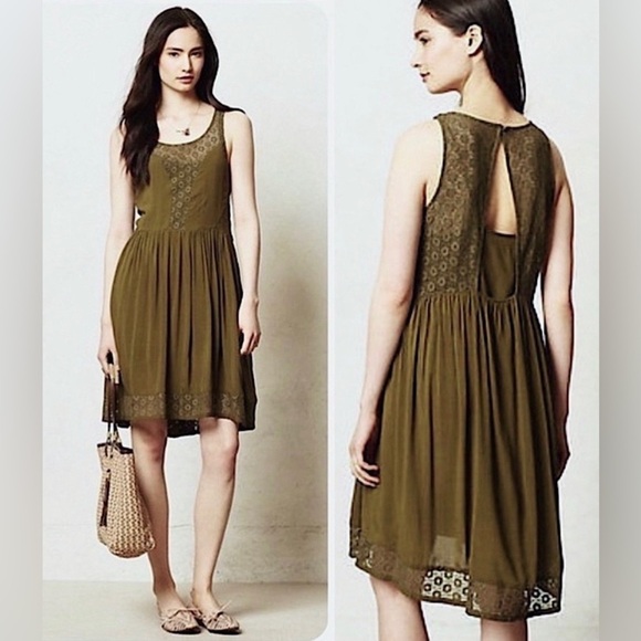 LILKA by ANTHROPOLOGIE Matepe Sleeveless Cutout Back Lace‎ Dress in Moss - Picture 1 of 7